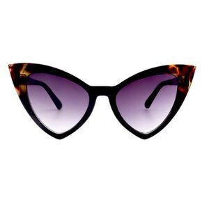 BLACK TORT SHELL RETRO TRIANGLE CAT EYE SUNGLASSES w/ CASE